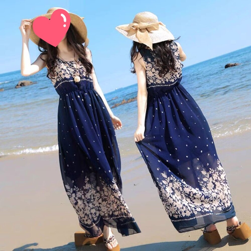 Sleeveless Navy Blue Floral Maxi Dress size L
